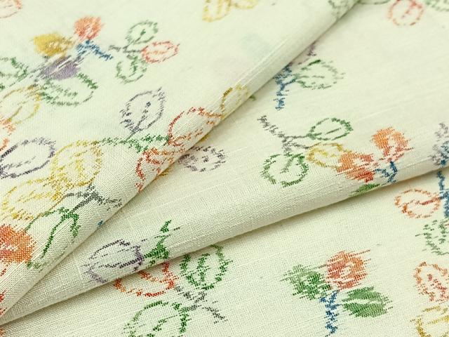 平和屋着物▽上質な紬 単衣 むべ絣 反端付き 正絹 逸品 AABB4506jh