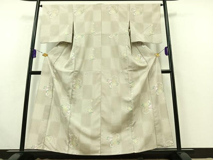 平和屋着物▽小紋 単衣 雪輪花文 折り鶴 洗える着物 AABB4508jh