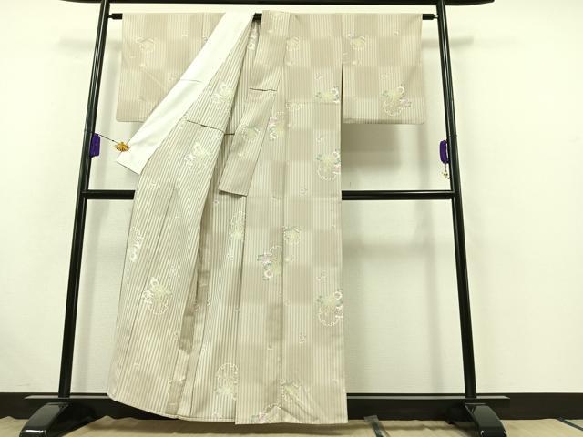 平和屋着物▽小紋 単衣 雪輪花文 折り鶴 洗える着物 AABB4508jh