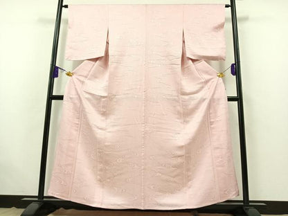 平和屋着物▽上質な色無地 単衣 流水地紋 撫子色 正絹 逸品 AABB4509jh