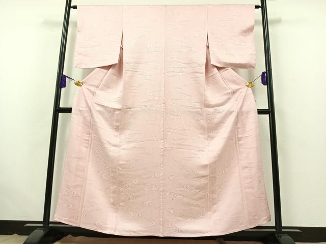 平和屋着物▽上質な色無地 単衣 流水地紋 撫子色 正絹 逸品 AABB4509jh