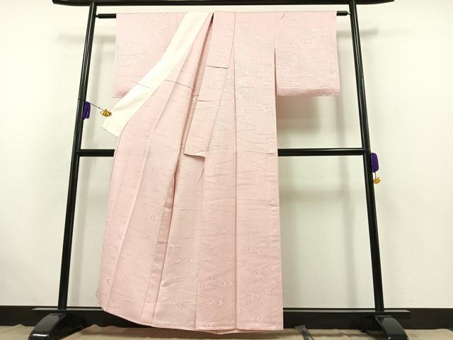 平和屋着物▽上質な色無地 単衣 流水地紋 撫子色 正絹 逸品 AABB4509jh