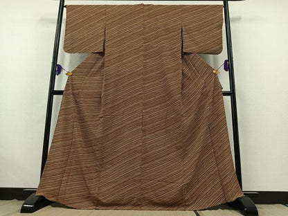平和屋着物▽上質な小紋 単衣 斜縞 鬼しぼ縮緬 正絹 逸品 AABB4520jh