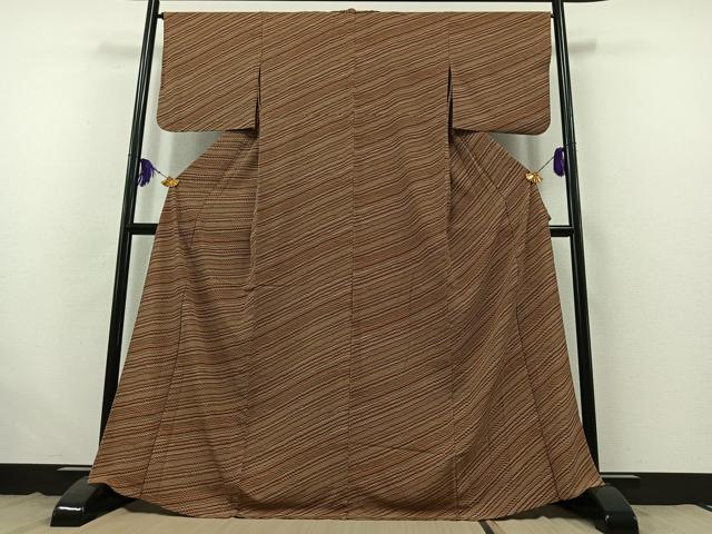 平和屋着物▽上質な小紋 単衣 斜縞 鬼しぼ縮緬 正絹 逸品 AABB4520jh