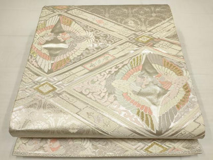 平和屋着物◎六通柄袋帯 花鳥菱文 金銀糸 正絹 逸品 AABB4577wj