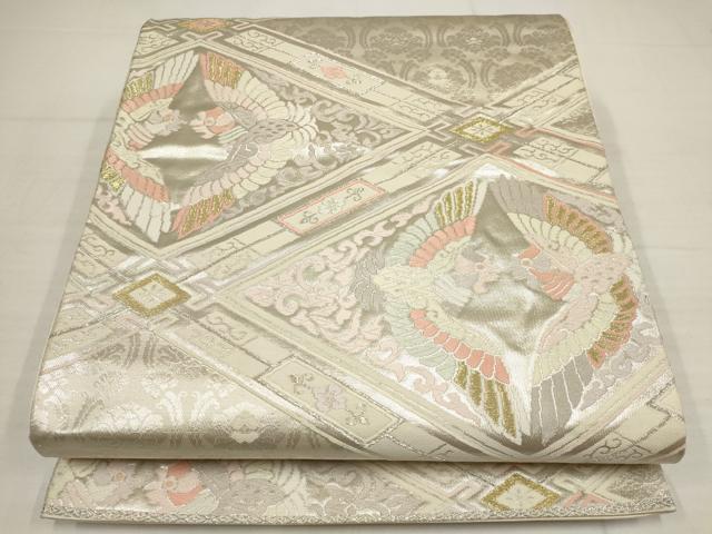 平和屋着物◎六通柄袋帯 花鳥菱文 金銀糸 正絹 逸品 AABB4577wj