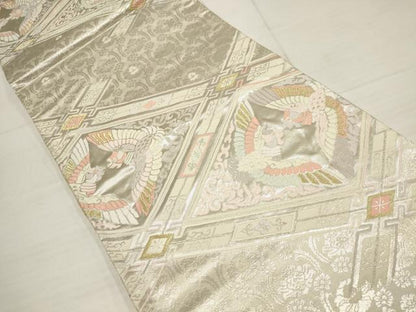 平和屋着物◎六通柄袋帯 花鳥菱文 金銀糸 正絹 逸品 AABB4577wj
