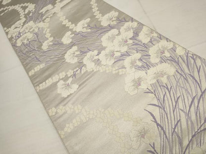 平和屋着物◎六通柄袋帯 唐織 草花文 銀糸 正絹 逸品 AABB4579wj