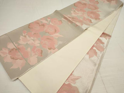 平和屋着物◎六通柄袋帯 草花文 金銀糸 正絹 逸品 AABB4584wj