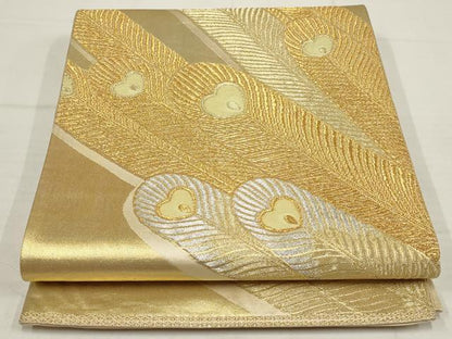 平和屋着物◎六通柄袋帯 孔雀羽文 金銀糸 正絹 逸品 AABB4585wj