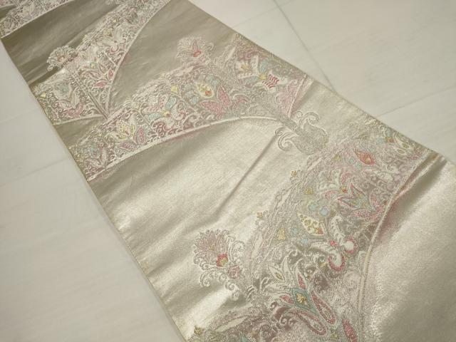 平和屋着物◎六通柄袋帯　飾花文　金銀糸　正絹　逸品　AABB4588wj