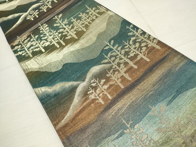 平和屋着物◎六通柄袋帯 遠山樹林文 金銀糸 引箔 正絹 逸品 AABB4590wj