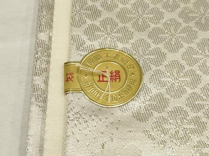 平和屋着物◎西陣 六通柄袋帯 美保姿 孔雀花文 銀糸 証紙付き 正絹 逸品 AABB4591wj