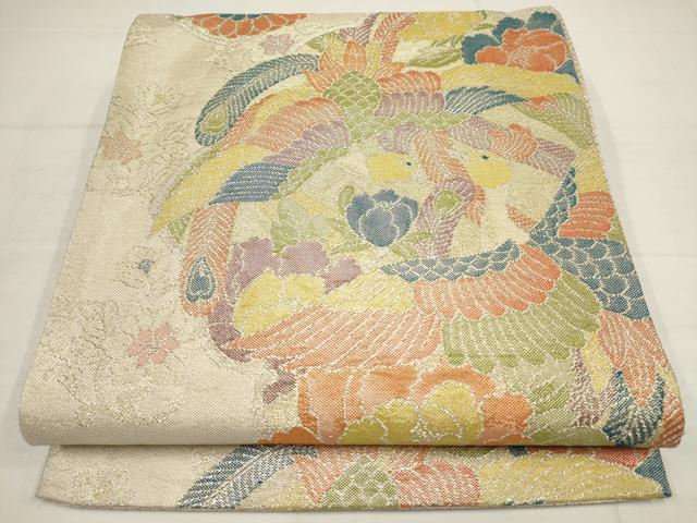 平和屋着物◎佐賀錦 六通柄袋帯 花鳥文 金銀糸 正絹 逸品 AABB4592wj