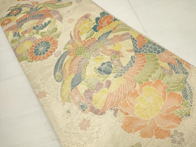 平和屋着物◎佐賀錦 六通柄袋帯 花鳥文 金銀糸 正絹 逸品 AABB4592wj