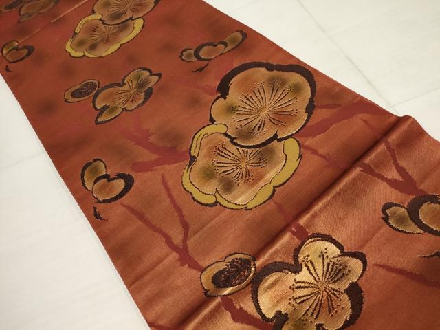 平和屋着物◎六通柄袋帯 枝梅文 正絹 逸品 AABB4609wj
