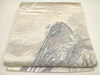平和屋着物◎六通柄袋帯 箱根 東海道五十三次 銀糸 正絹 逸品 AABB4617wj