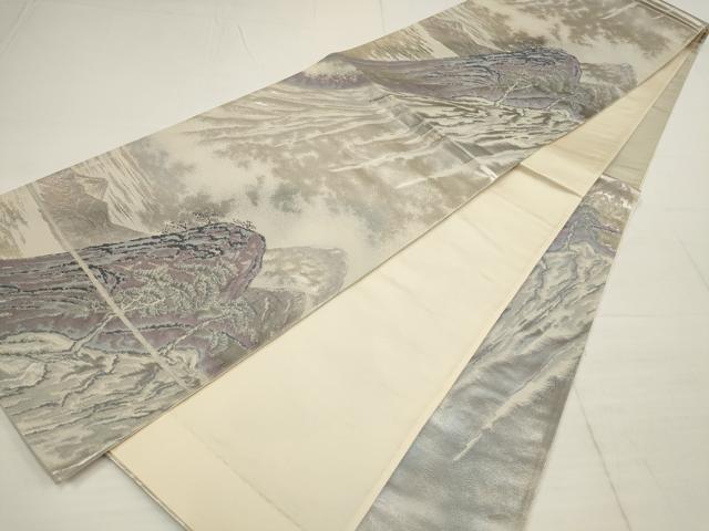 平和屋着物◎六通柄袋帯 箱根 東海道五十三次 銀糸 正絹 逸品 AABB4617wj