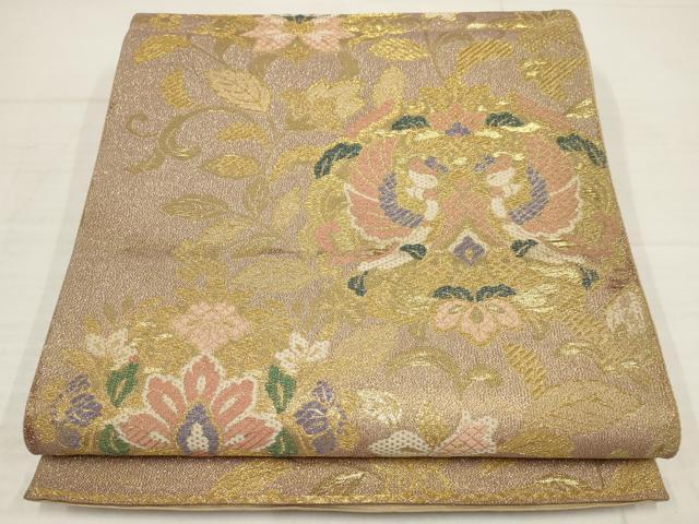 平和屋着物▼六通柄袋帯 花鳥文 金糸 正絹 逸品 AABB4627wj