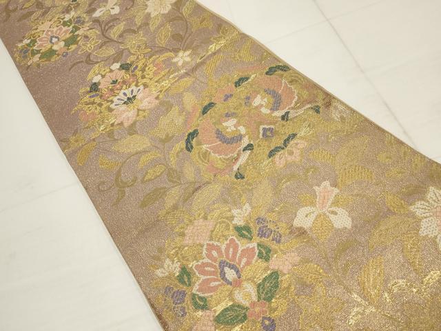 平和屋着物▼六通柄袋帯 花鳥文 金糸 正絹 逸品 AABB4627wj