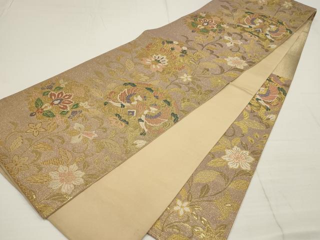 平和屋着物▼六通柄袋帯 花鳥文 金糸 正絹 逸品 AABB4627wj