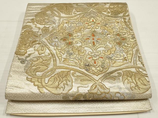平和屋着物▼西陣 太鼓柄袋帯 刺繍 吉祥花文 金銀糸 正絹 逸品 AABB4631wj