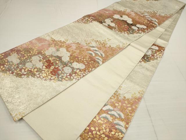 平和屋着物▼六通柄袋帯 草花文 金糸 正絹 逸品 AABB4665wj