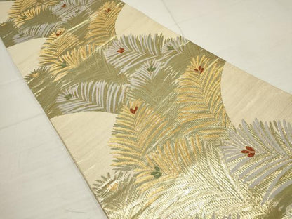 平和屋着物▼六通柄袋帯 松葉 金糸 正絹 逸品 AABB4680wj