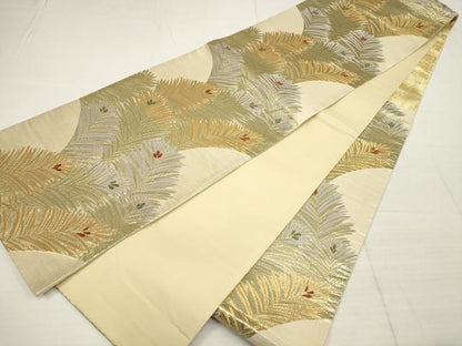平和屋着物▼六通柄袋帯 松葉 金糸 正絹 逸品 AABB4680wj