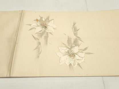 平和屋着物▼太鼓柄袋帯 刺繍 草花文 金糸 銀通し地 正絹 逸品 AABB4708wj