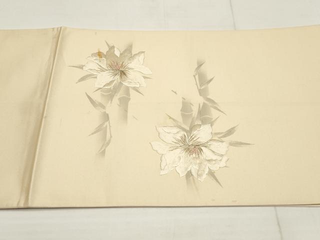 平和屋着物▼太鼓柄袋帯 刺繍 草花文 金糸 銀通し地 正絹 逸品 AABB4708wj