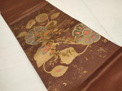 平和屋着物▼太鼓柄袋帯 刺繍 花鳥文 金糸 引箔 正絹 逸品 AABB4718wj