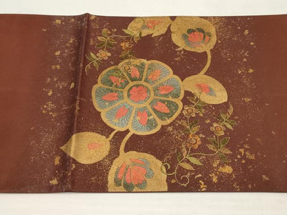 平和屋着物▼太鼓柄袋帯 刺繍 花鳥文 金糸 引箔 正絹 逸品 AABB4718wj