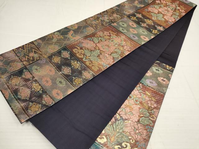平和屋着物▼六通柄袋帯 色紙花蝶文 金糸 正絹 逸品 AABB4756wj