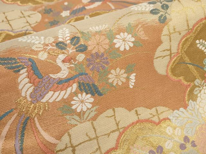 平和屋着物▼六通柄袋帯 唐織 雲取に鳳凰 金糸 正絹 逸品 AABB4773wj