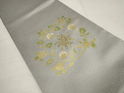 平和屋着物▼太鼓柄袋帯 草花文 金彩 正絹 逸品 AABB4786wj