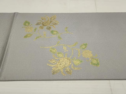 平和屋着物▼太鼓柄袋帯 草花文 金彩 正絹 逸品 AABB4786wj