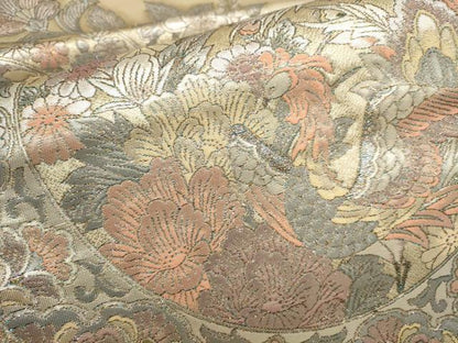 平和屋着物▼六通柄袋帯　鳳凰花丸文　銀糸　正絹　逸品　AABB4827wj