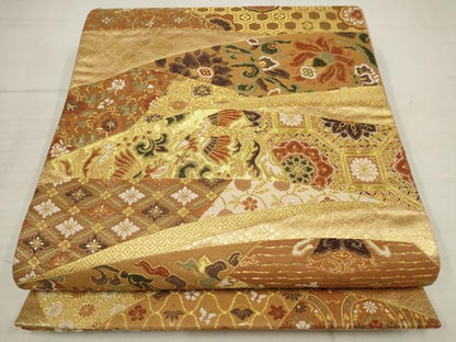 平和屋着物▼六通柄袋帯　花鳥文　金糸　正絹　逸品　AABB5006wj