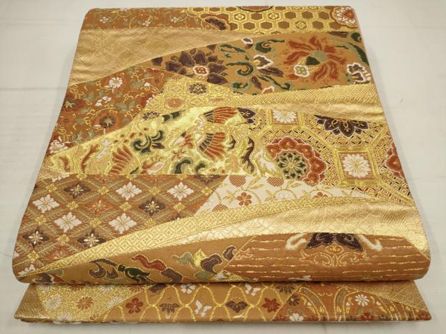 平和屋着物▼六通柄袋帯　花鳥文　金糸　正絹　逸品　AABB5006wj