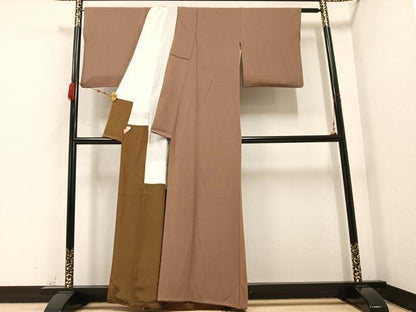 平和屋着物●江戸小紋　万筋　黄枯茶色×芝染色　正絹　逸品　AABB5092ph