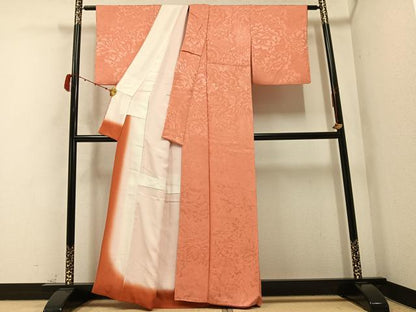 平和屋着物●上質な色無地 花地紋 一斤染色 正絹 逸品 AABB5095ph