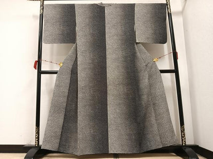 平和屋着物●上質な小紋　間道　黒地　正絹　逸品　AABB5116ph