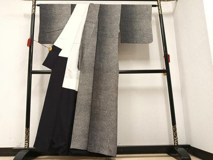 平和屋着物●上質な小紋　間道　黒地　正絹　逸品　AABB5116ph