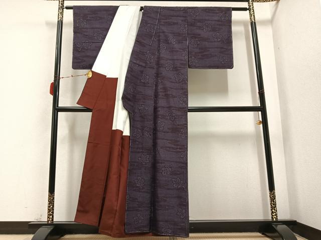 平和屋着物●結城紬　100亀甲　舞葉文　正絹　逸品　未使用　AABB5133ph
