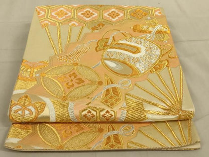 平和屋着物◎六通柄袋帯 吉祥文様 金銀糸 正絹 逸品 AABB5163ou