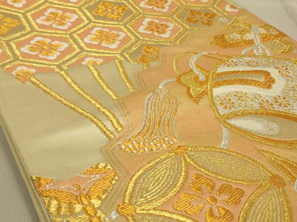 平和屋着物◎六通柄袋帯 吉祥文様 金銀糸 正絹 逸品 AABB5163ou