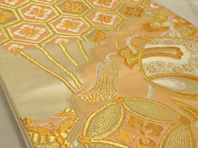 平和屋着物◎六通柄袋帯 吉祥文様 金銀糸 正絹 逸品 AABB5163ou