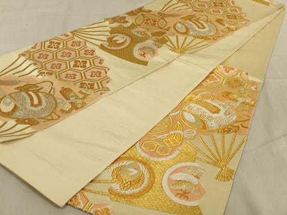 平和屋着物◎六通柄袋帯 吉祥文様 金銀糸 正絹 逸品 AABB5163ou