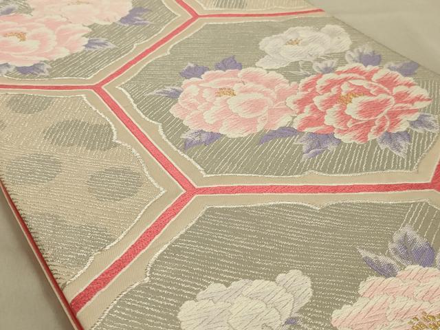 平和屋着物◎六通柄袋帯　唐織　亀甲花文　金銀糸　正絹　逸品　AABB5185ou